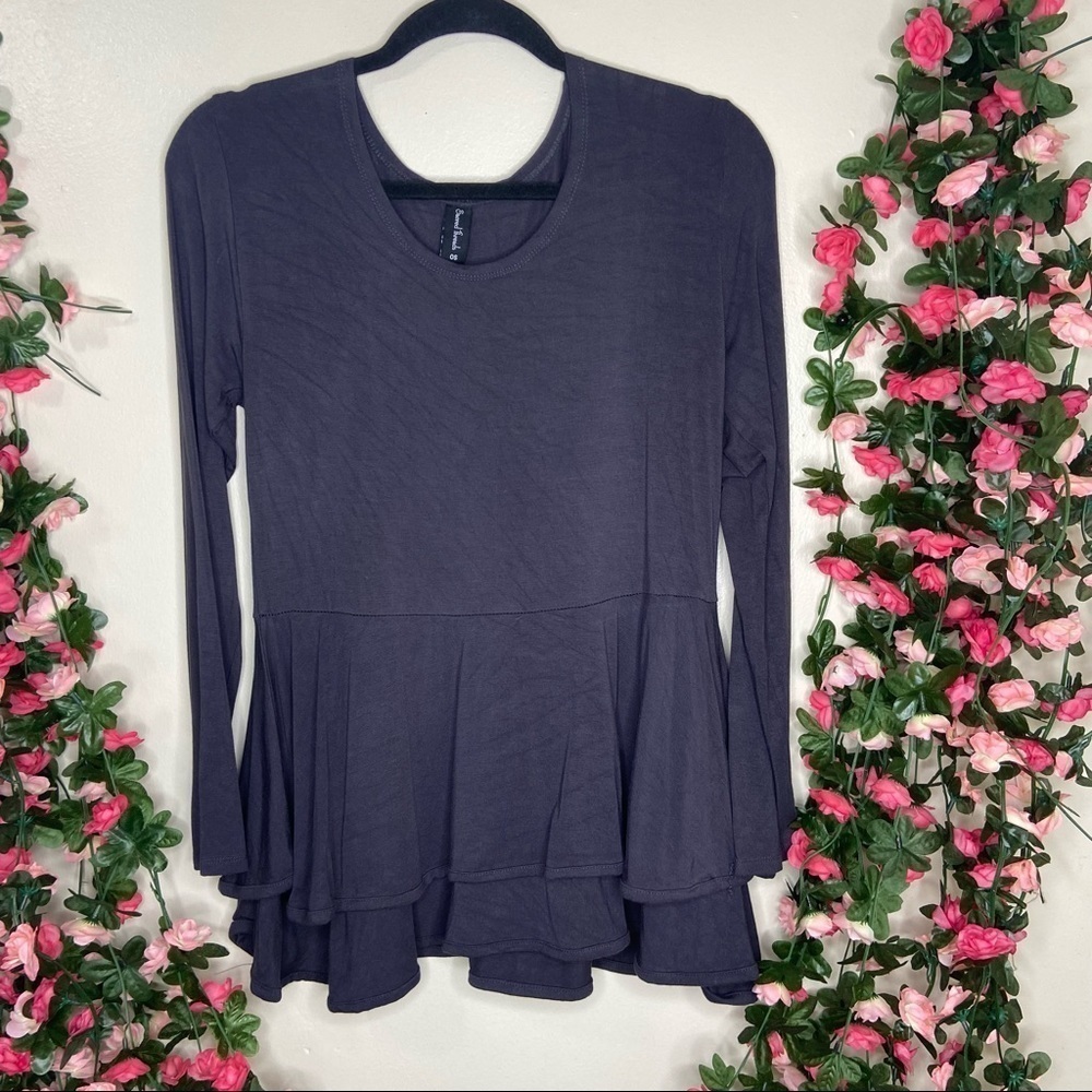 Sacred Threads Gray Ponte Knit Peplum Long Sleeve Blouse Women’s Flowy OS